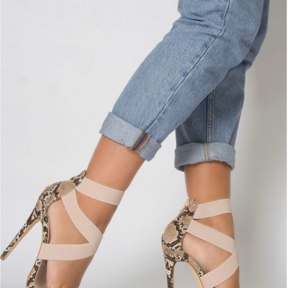 SIMMI MADELINE BEIGE SNAKE CLEAR STRAPPY STILETTO HEELS  S4 - Picture 3 of 15